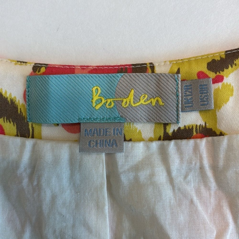 Boden Floral Pink Green Empire Waist Cotton Sheath Dress Cap Sleeves Size US 8R - Picture 9 of 10